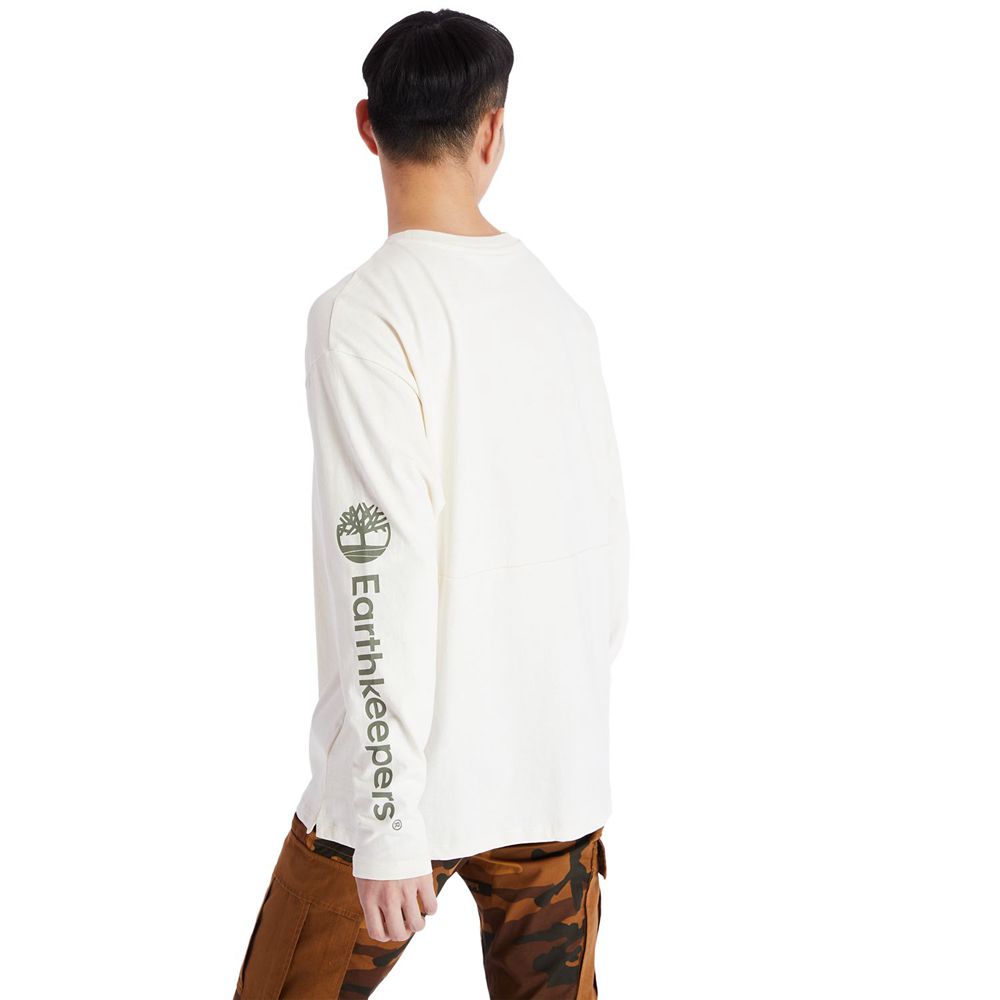 Tricouri Timberland Barbati Albi - Ecoriginal Ek+ Long-Sleeve - Romania - ZTSBYU415